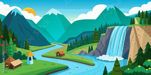 Beautiful waterfall Landscape on the way to Lachen from Gantok, Sikkim, India.
