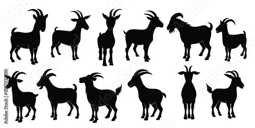 isolated goat silhouettes in various poses 