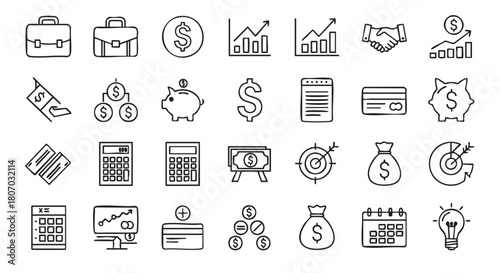 Doodle style business and finance icons collection for presentation marketing