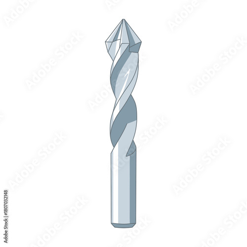 A close-up illustration of a silver drill bit with a diamond-shaped tip, used for drilling.
