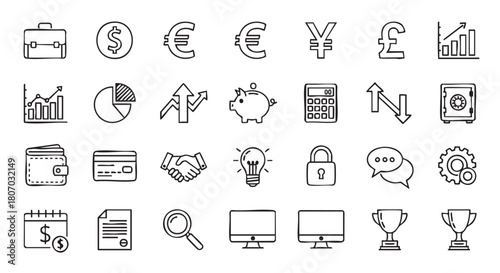 Doodle style business and finance icons for presentation and design