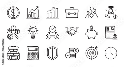 Doodle style business and finance icons for presentations or website