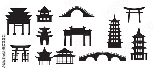 japanese architecture silhouette vectors 
