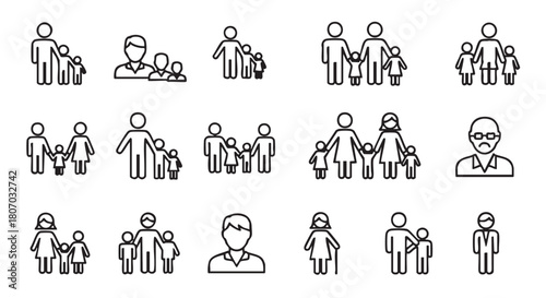 Family Icons Set Vector Illustration Representing Parenthood and Relationships