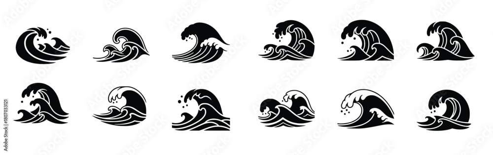 Naklejka premium japanese wave icon set 