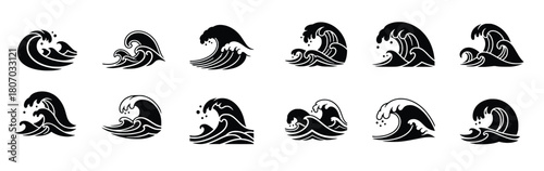  japanese wave icon set 