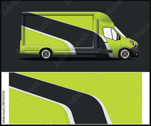 Lime green van with black diagonal stripe graphic wrap design