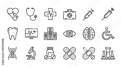 Medical and Healthcare Icons Set Simple Line Design Symbols Collection