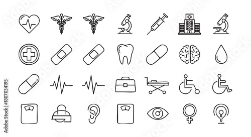 Medical Healthcare Icons Line Style Vector Illustration Simple and Clean