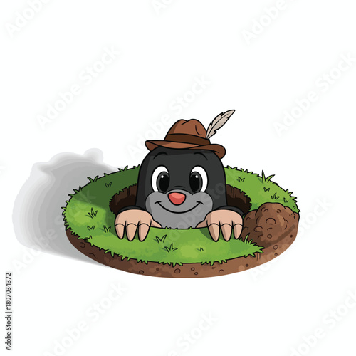 Cheerful Cartoon Mole Wearing Pilgrim Hat