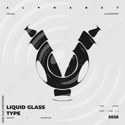 Refraction and Distortion letter. Glass Effect minimal illustration. Abstract sign, symbol for promotional poster, music poster, sale banner, brochure or logo for your brand.