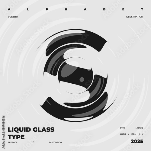 Refraction and Distortion letter. Glass Effect minimal illustration. Abstract sign, symbol for promotional poster, music poster, sale banner, brochure or logo for your brand.