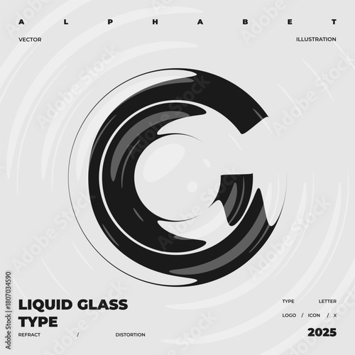 Refraction and Distortion letter. Glass Effect minimal illustration. Abstract sign, symbol for promotional poster, music poster, sale banner, brochure or logo for your brand.