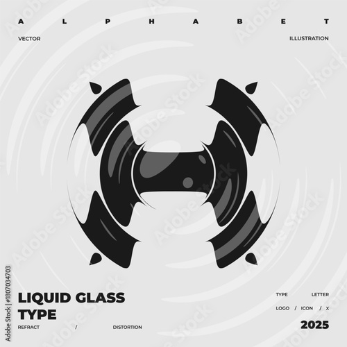 Refraction and Distortion letter. Glass Effect minimal illustration. Abstract sign, symbol for promotional poster, music poster, sale banner, brochure or logo for your brand.
