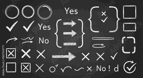 Chalkboard Elements Set Checkmarks, Arrows, Symbols, and More for Design Projects