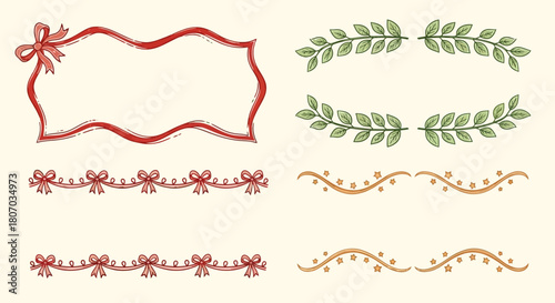 Decorative Ribbon and Leaf Elements Elegant Design for Various Applications