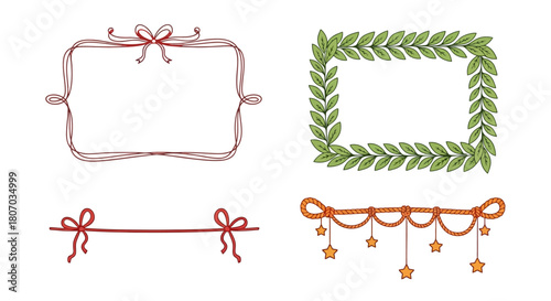 Festive decorative frames with bows and stars for Christmas or holiday greetings and design elements