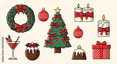 Festive Holiday Christmas Collection Decorations, Food, and Holiday Cheer for Seasonal Celebrations