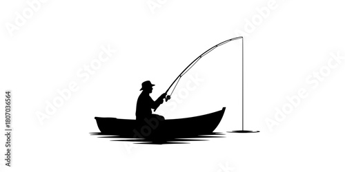 silhouette of a fisherman fishing on a boat vector art illustration isolated on transparent background.
