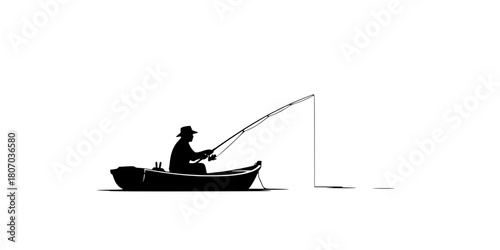 silhouette of a fisherman fishing on a boat vector art illustration isolated on transparent background.
