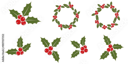 Holly berry icons set, Chritmas logo wirh holly berries - set
