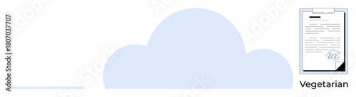 Clipboard holding a signed document beside a large cloud icon. Ideal for data storage, paperless solutions, e-signatures, online records, organization, technology, eco-friendly practices. Simple flat