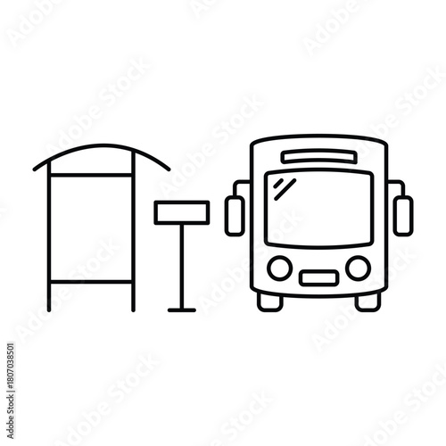 bus station icon, bus stop, view front, thin line web symbol on white background - editable stroke vector illustration eps10