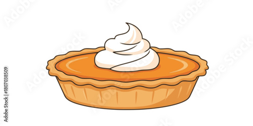 Pies Vector Illustration.Thanksgiving and Holiday Pumpkin Pie. Happy Thanksgiving Day traditional pumpkin pie with whipped cream on the top Web site page and mobile app design vector element 