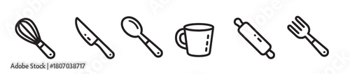 kitchen utensils set spoon knife whisk fork rolling pin mug 