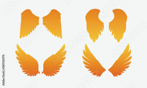 Four pairs of orange wings on a white background.