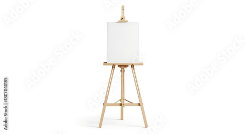Wooden artist's easel holding a blank white canvas, a pristine foundation for artistic expression and creative endeavors, ready for inspiration
