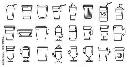 latte icons set outline vector coffee drink