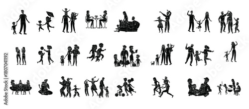  large set of people silhouettes families couples' kids