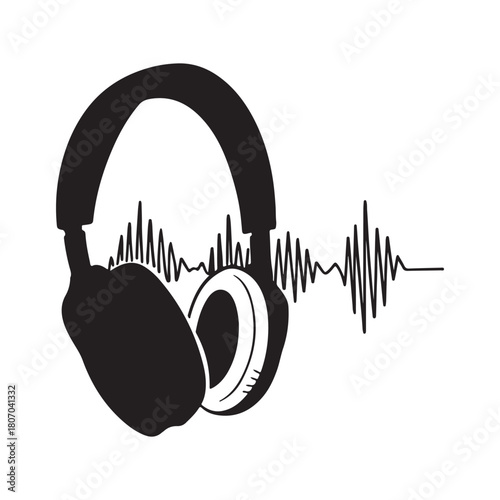 Headphones with music notes on white background