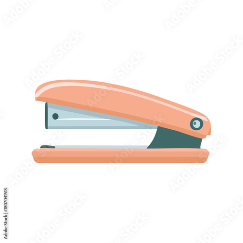 Peach-colored stapler, side view, on a white background.
