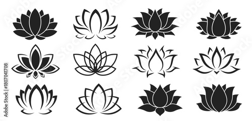 lotus flower icons Buddhism and yoga symbols