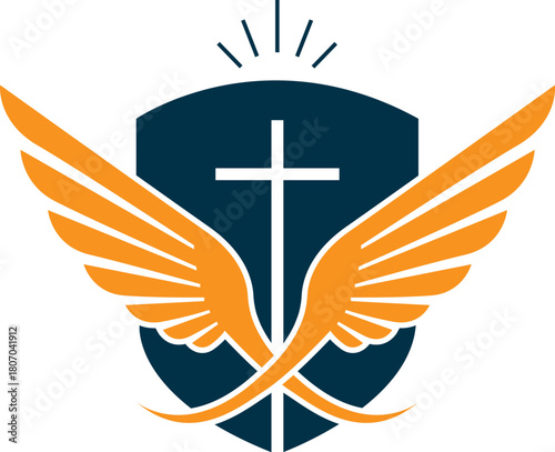 Wing Cross Religion Logo Template Faith Church Vector Design