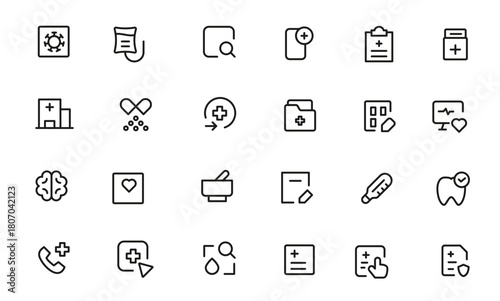 Medicine and Health symbols - minimal thin line web icon set. Outline icons collection. Simple vector illustration