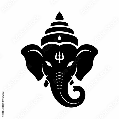 Silhouette illustration of Lord Ganesha, a Hindu deity, featuring his elephant head, trunk, and symbolic trident mark.