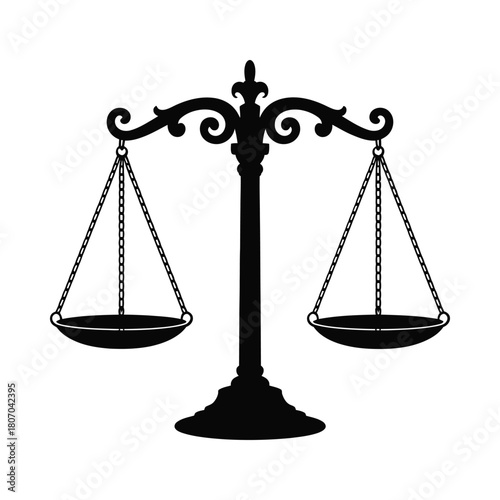Silhouette of a traditional justice scale on a white background