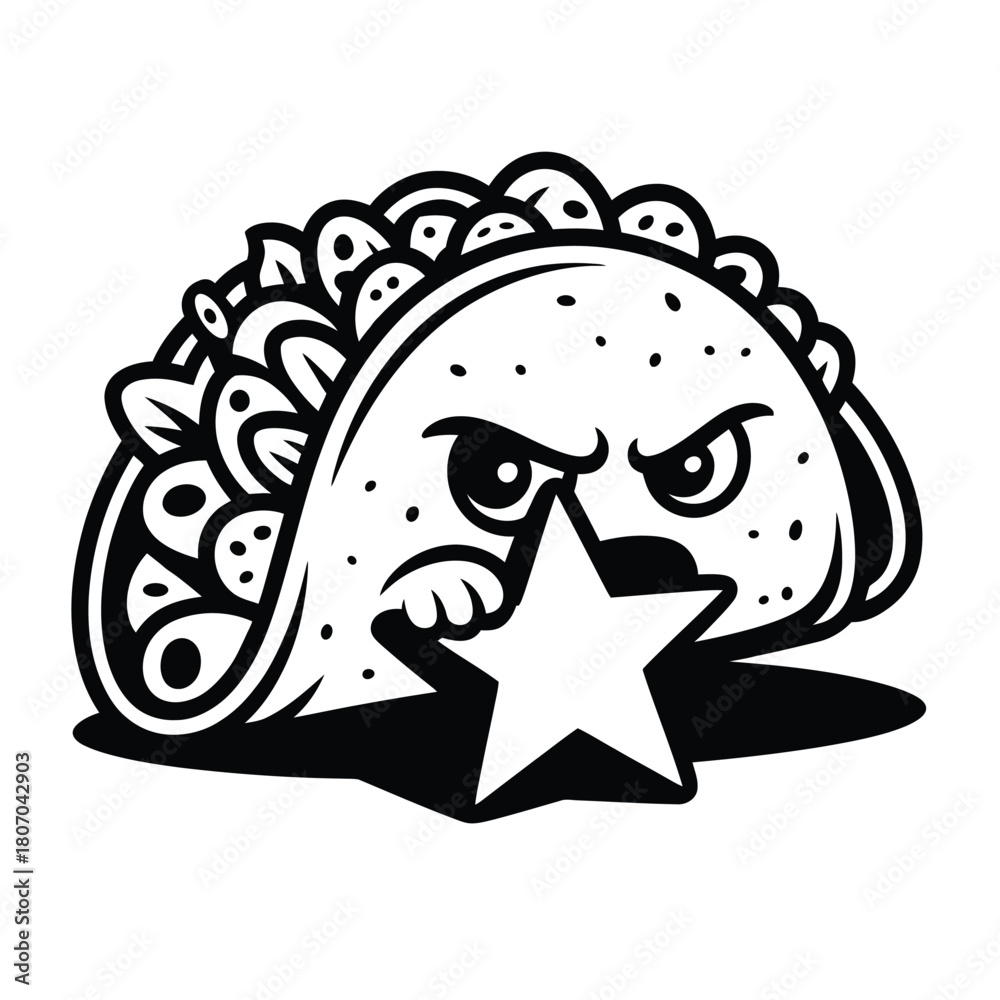 Obraz premium Taco cartoon character holding star