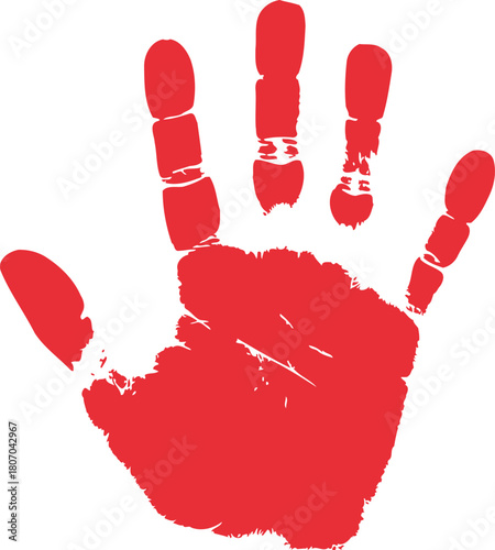 Red handprint on a white background symbolizes identity and individuality