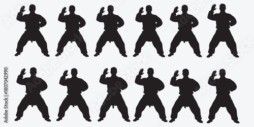 Bundle collection set design karate silhouettes isolated on