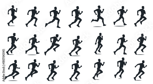 man in various running positions stick figure postures