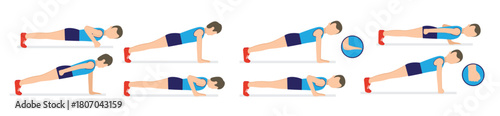 men doing push ups flat vectors