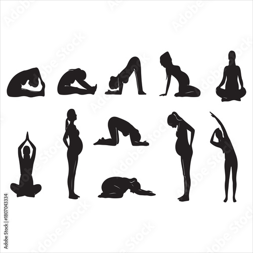 Bundle collection set design silhouette of pregnant woman doing yoga
