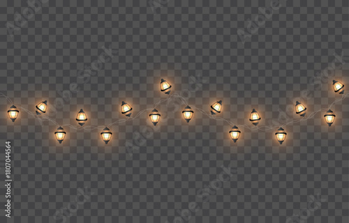 Christmas lights on a transparent background. lantern christmas lights. Glowing garland.