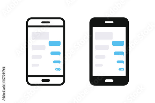 Chatting on a smartphone. Send or receive sms on the app. Speech bubble message on phone. SMS chat composer. Chat icon message symbol