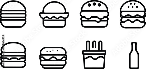 burger icon set silhouette style minimal vector art illustration on a white background

