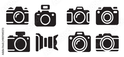 minimalist black icons of compact and dslr digital cameras 